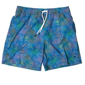 Island Haze Swim Trunks Mens Size L Blue Excellent All Over Print